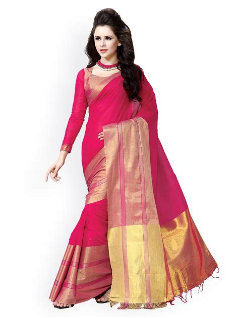 Buy Ishin Pink Cotton Traditional Saree Sarees For Women Myntra