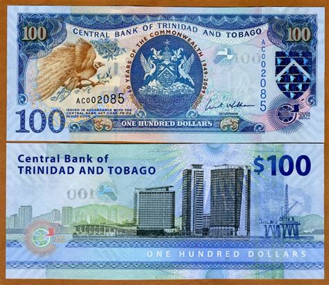 Trinidad And Tobago 100 Dollars 2009 P 52 Unc Commemorative Ebay