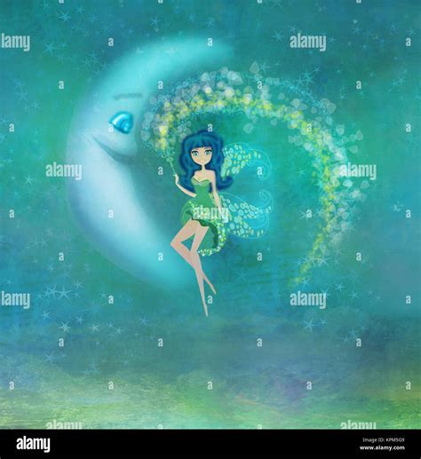 Fairy Sitting On The Moon Stock Photo Alamy
