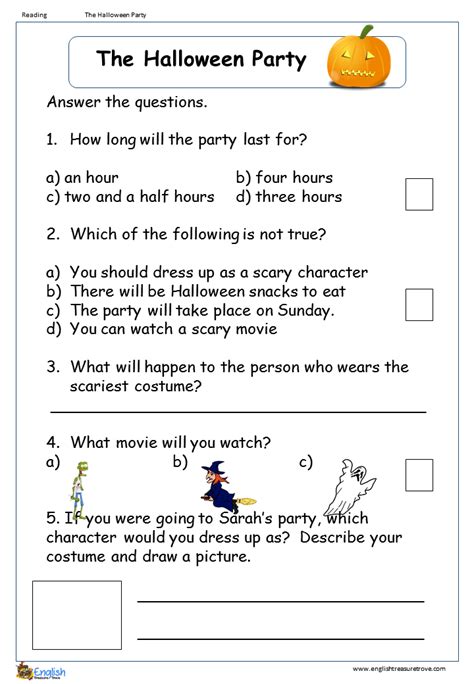 The Halloween Party Reading Comprehension Worksheet English Treasure