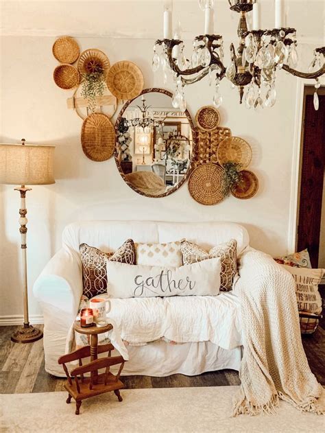 Also these type of boho wall decorations are versatile meaning they can be used as boho wall art, boho window coverings and even used as table cloths and towels depending. Basket Wall | Farmhouse decor living room, Boho living ...