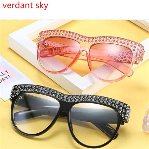 2018 New Luxury Brand Designer Ladies Oversized Square Sunglasses Women Diamond Frame Mirror Sun
