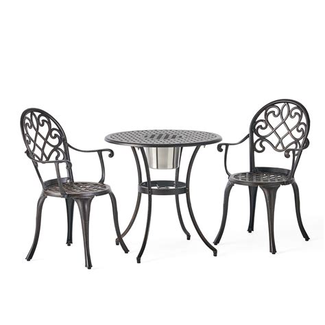 Pisa Cast Aluminum 3 Piece Outdoor Bistro Set With Ice Bucket