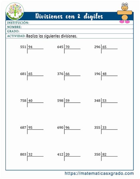 Fichas Con Ejercicios De Divisiones De Dos Cifras