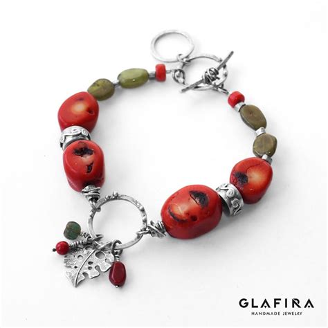 Corals Agates and Sterling Silver Bracelet Bracelet 023 Серебро