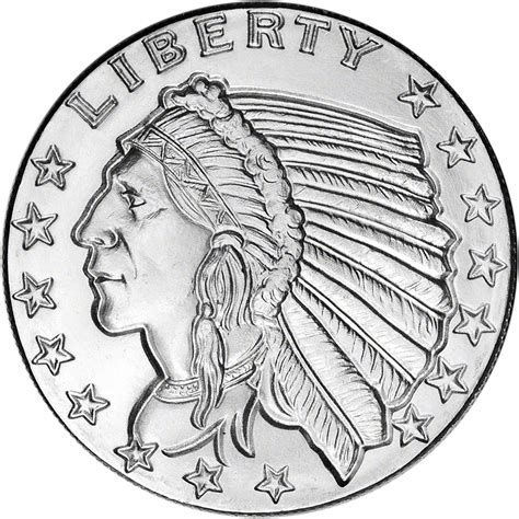 1 Oz Golden State Mint Silver Round Incuse Indian 999 Fine