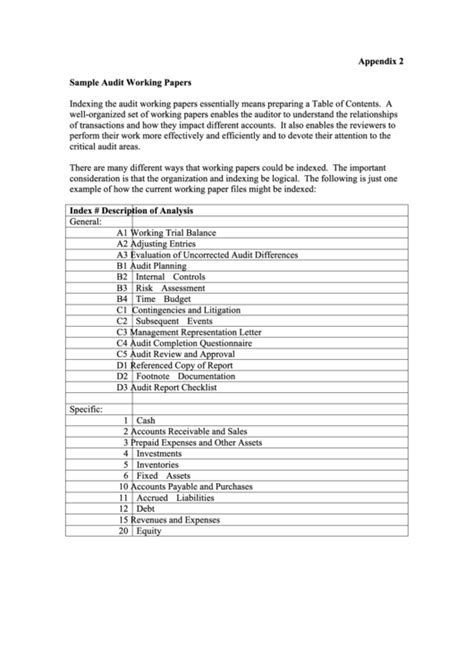 Audit Working Papers Template