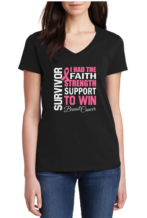 Womens V Neck Survivor 2 T Shirt The Breast Cancer Awareness Month