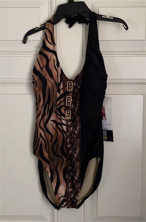 Carol Wior Womens Swimsuit Size 8 One Piece Black Tiger Animal Print