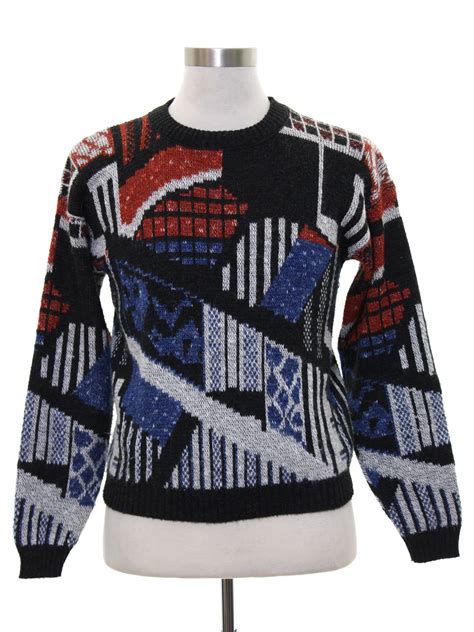 Retro 1980s Sweater 80s Barrel Mens Heathered Black Background