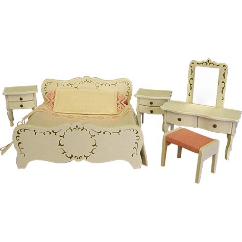 Miniature mahogany four piece double bed bedroom set for your dollhouse. Vintage Lundby's Dollhouse Painted Wood Bedroom Set | Wood ...