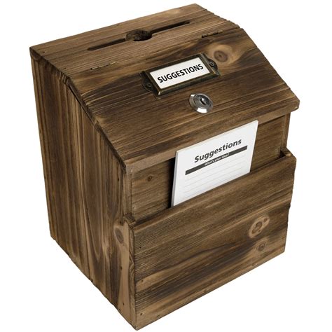Excello Global Products Rustic Suggestion Box With Lock Wooden Ballot Comment Box Wall Mounted
