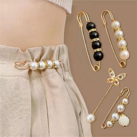 Pc Pearl Brooch Tightening Waistband Pin Opening Bottom Metal Pearl