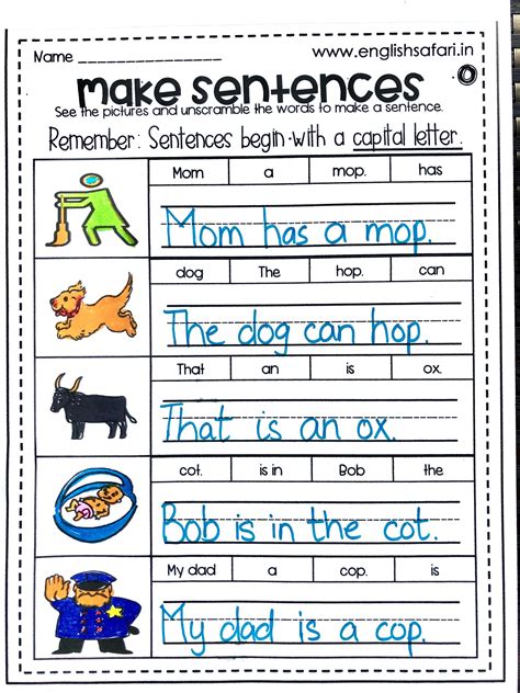 Simple Sentences For 1st Grade