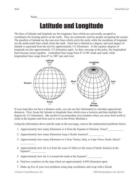 Mastering Latitude And Longitude With Printable Pdf Worksheets And