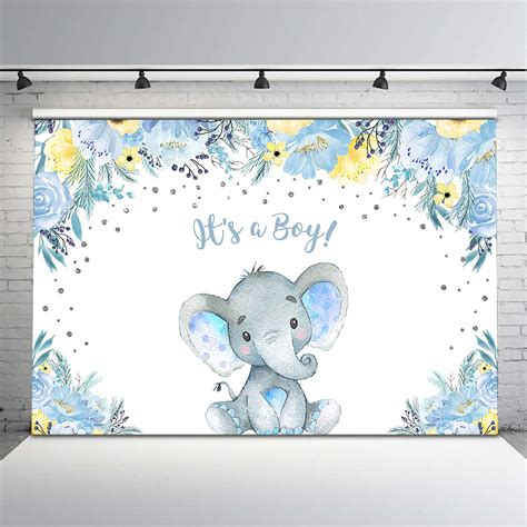 Buy Avezano Boy Elephant Baby Shower Backdrop Blue And Yellow Flower