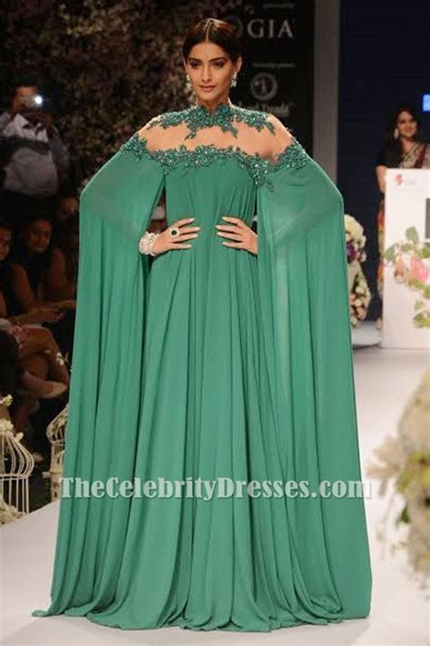 sonam kapoor sexy green backless embroidered evening dress prom gown thecelebritydresses