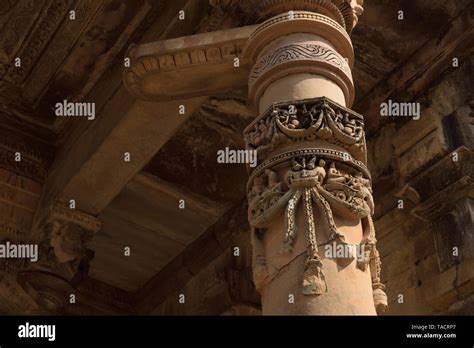 Carvings On Pillar Of Ghantai Temple Khajuraho Madhya Pradesh India