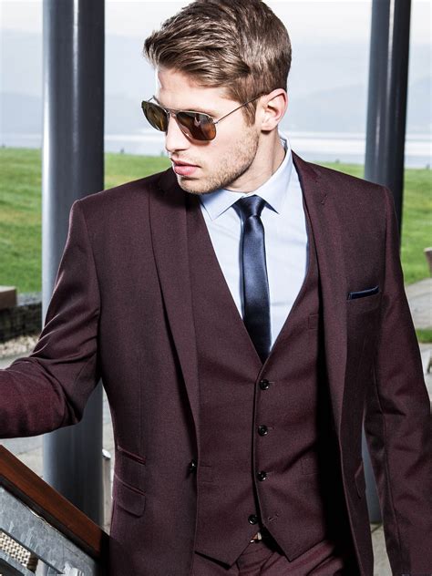 Mens 3 piece suit navy blue classic slim fit wedding prom office suit slim fit. Burgundy Slim Fit 3 Piece Suit | Burgundy suit, Designer ...