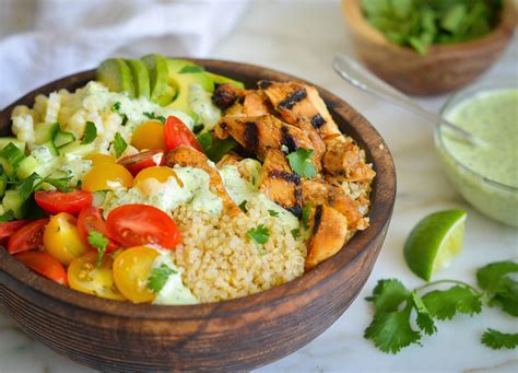 Cut chicken breast in bite size pieces. Chicken & Quinoa Burrito Bowls with Spicy Green Sauce ...