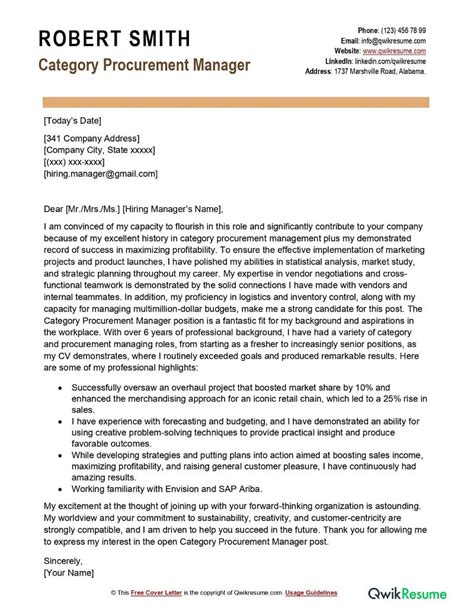 Category Procurement Manager Cover Letter Examples Qwikresume