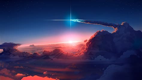 Download Wallpaper 2560x1440 Clouds Sky Anime Dual Wide 169