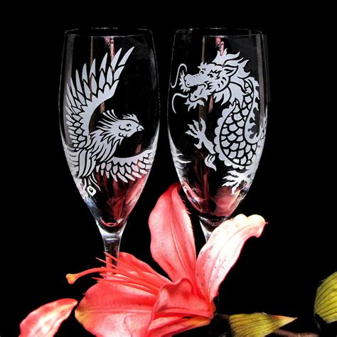 Dragon And Phoenix Wedding Champagne Flutes Chinese Symbol For