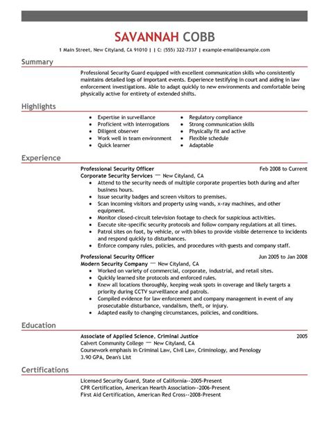 sample resume  security officer sample resume