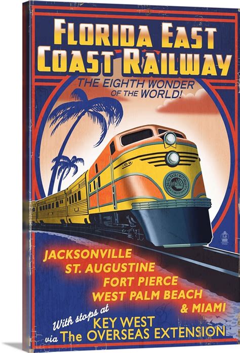 Key West Florida East Coast Railway Retro Travel Poster Wall Art