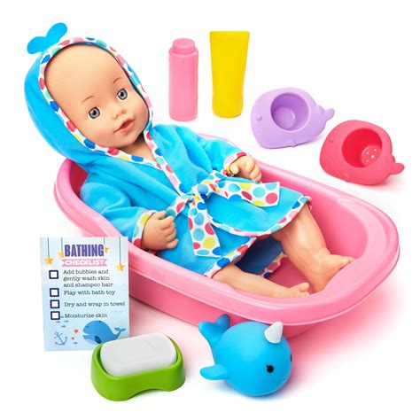 Kid Connection Bathing Baby Doll Play Set Blue Eyes Light Skin Tone