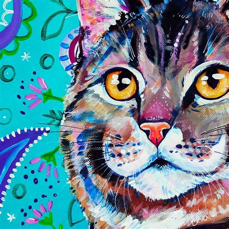 Cat Painting Tabby On Paisley By Eve Izzett