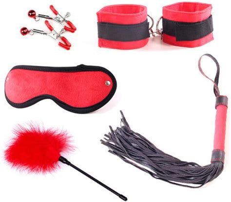 Adult Bdsm Sex Toy Set Handcuffs Leather Whip Eye Mask Feather Tickling Nipple Clamps Bdsm