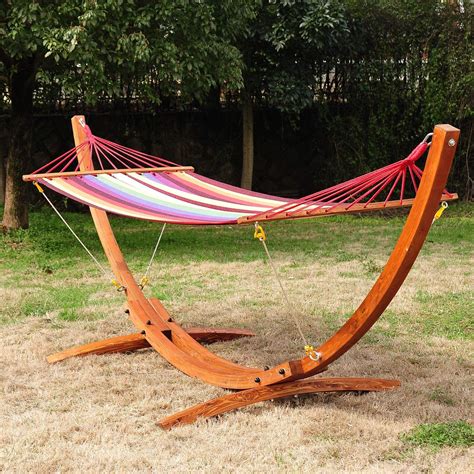 Tidyard Wooden Arc Hammock Swing Stand With Cotton Colorful