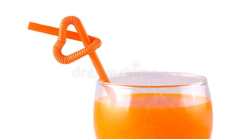 Orange Juice With Straws Love On White Background Stock Photo Image