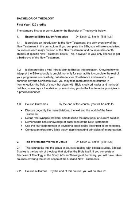 First Year Pdf South African Theological Seminary