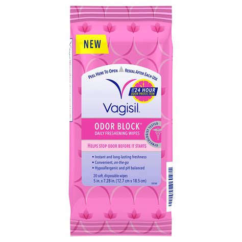 Vagisil Odor Block Daily Freshening Wipes 20 Wipes In A Resealable