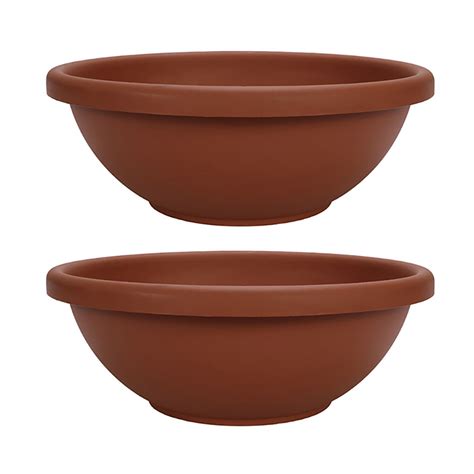 HC Companies 18 Inch Resin Garden Bowl Planter Pot, Terra Cotta Clay (2