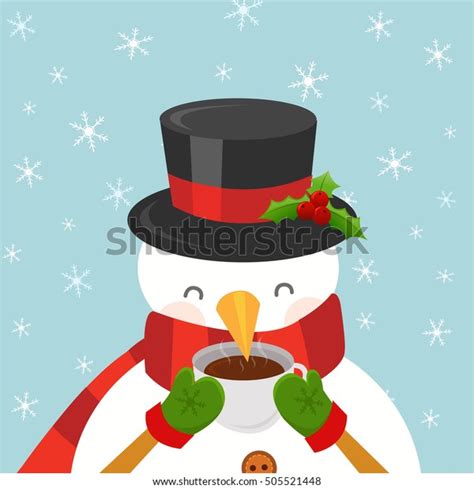 Snowman Drinking Coffee Stock Vector Royalty Free 505521448