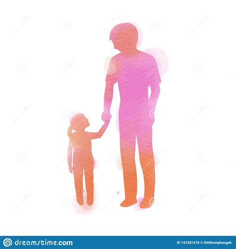 Father Holding Daughter Silhouette Plus Abstract Watercolor Painted