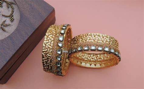 Antique Golden Indian Traditional Kundan Bangles For Women Etsy