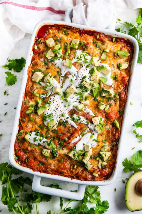 Bake the casserole for 30 minutes at 350 f degrees. Cheesy Red Chicken Enchilada Casserole - Aberdeen's Kitchen