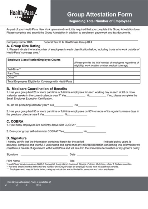 Group Attestation Form Healthpass Printable Pdf Download
