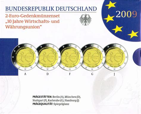 Germany 2 Euro Coins Set 2009 10 Years Euro Wwu Proof Euro