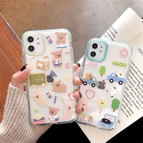 Korean Cartoon Cute Bear Colorful Bumper Phone Case For Iphone 11 Pro