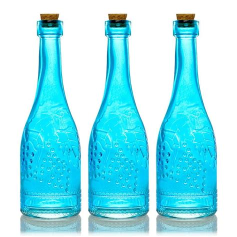 Bulk Pack 3 Stella Turquoise Vintage Glass Bottle Wedding Flower Vase