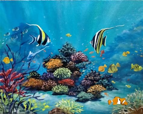 Underwater Ocean Acrylic Painting On Canvas For Waterlovers Etsy