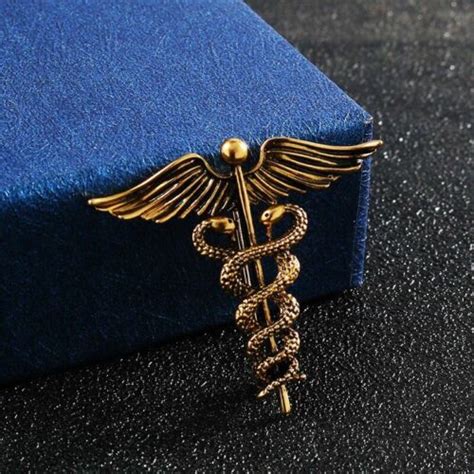 Medicine Symbol Crystal Caduceus Badge Doctor Nurse Brooch Pin Snake