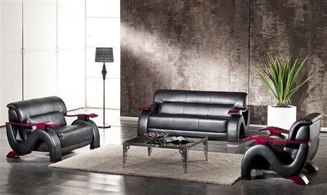 2033 Black Modern Bonded Leather Sofa Set