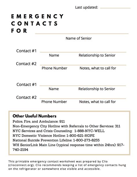 Emergency Contacts List Template — Clio Home