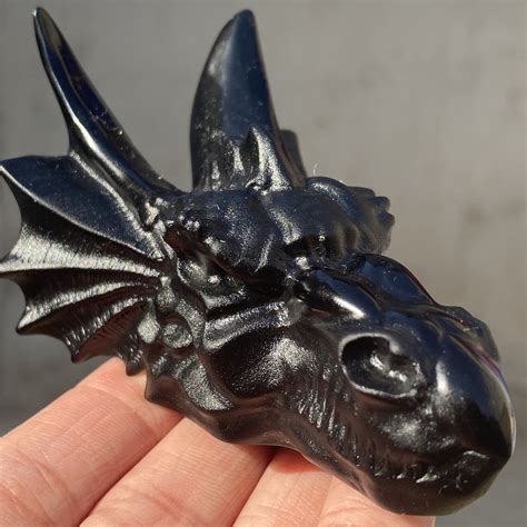 4 Hand Carved Natural Obsidian Dragon Head Skull Quartz Etsy